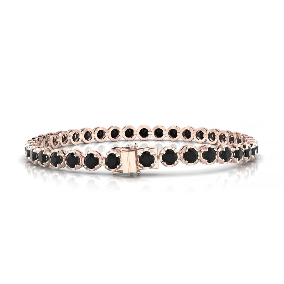 Tiger | 18k Rose Gold 3.4 mm Round Natural Black Diamond Tennis Bracelet