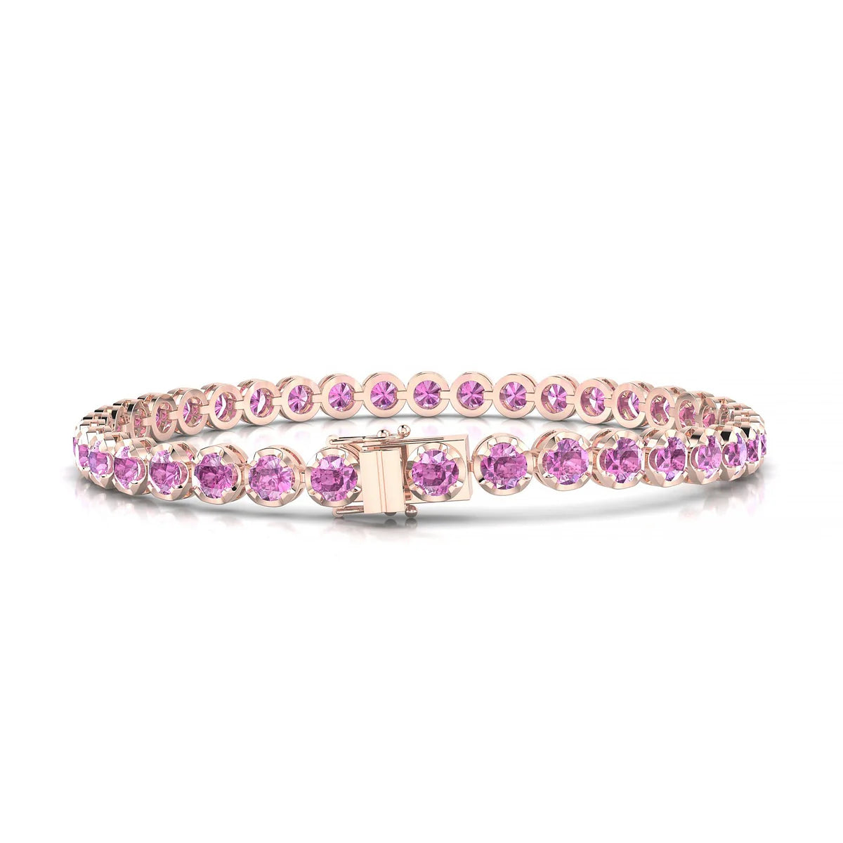 Tiger | 18k Rose Gold 3.4 mm Round Natural Pink Sapphire Tennis Bracelet