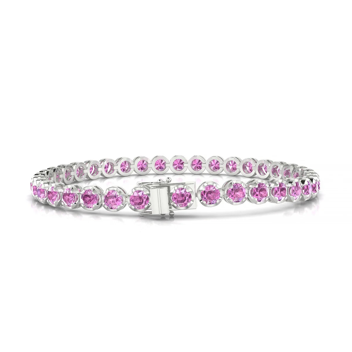 Tiger | 18k White Gold 3.4 mm Round Natural Pink Sapphire Tennis Bracelet