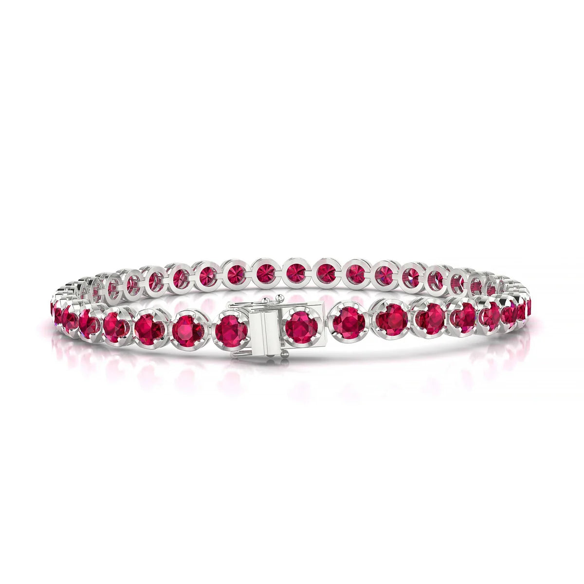 Tiger | 18k White Gold 3.4 mm Round Natural Ruby Tennis Bracelet