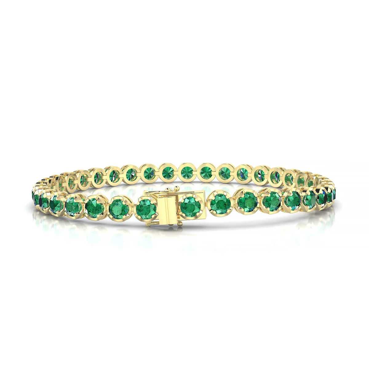 Tiger | 18k Yellow Gold 3.4 mm Round Natural Emerald Tennis Bracelet