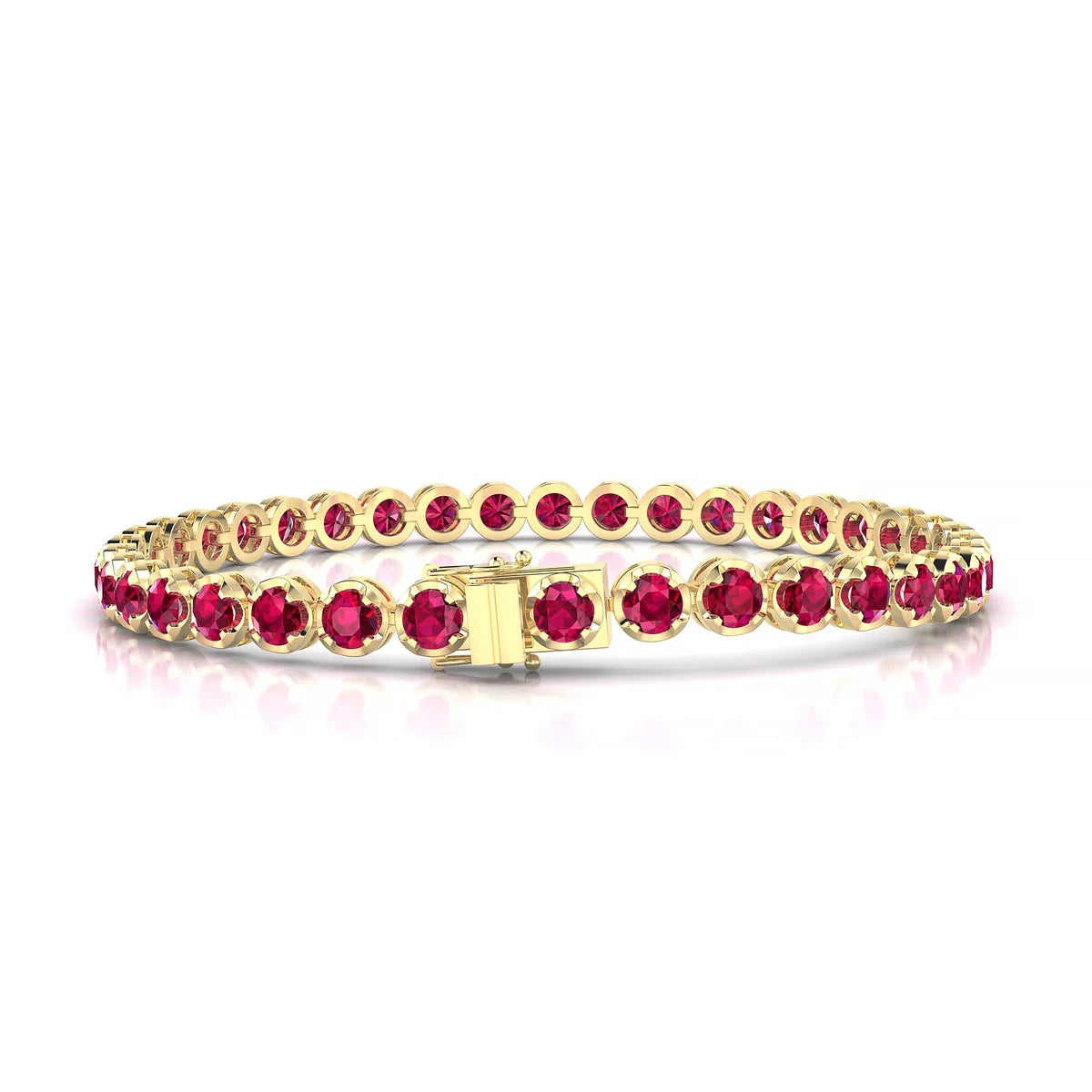 Tiger | 18k Yellow Gold 3.4 mm Round Natural Ruby Tennis Bracelet
