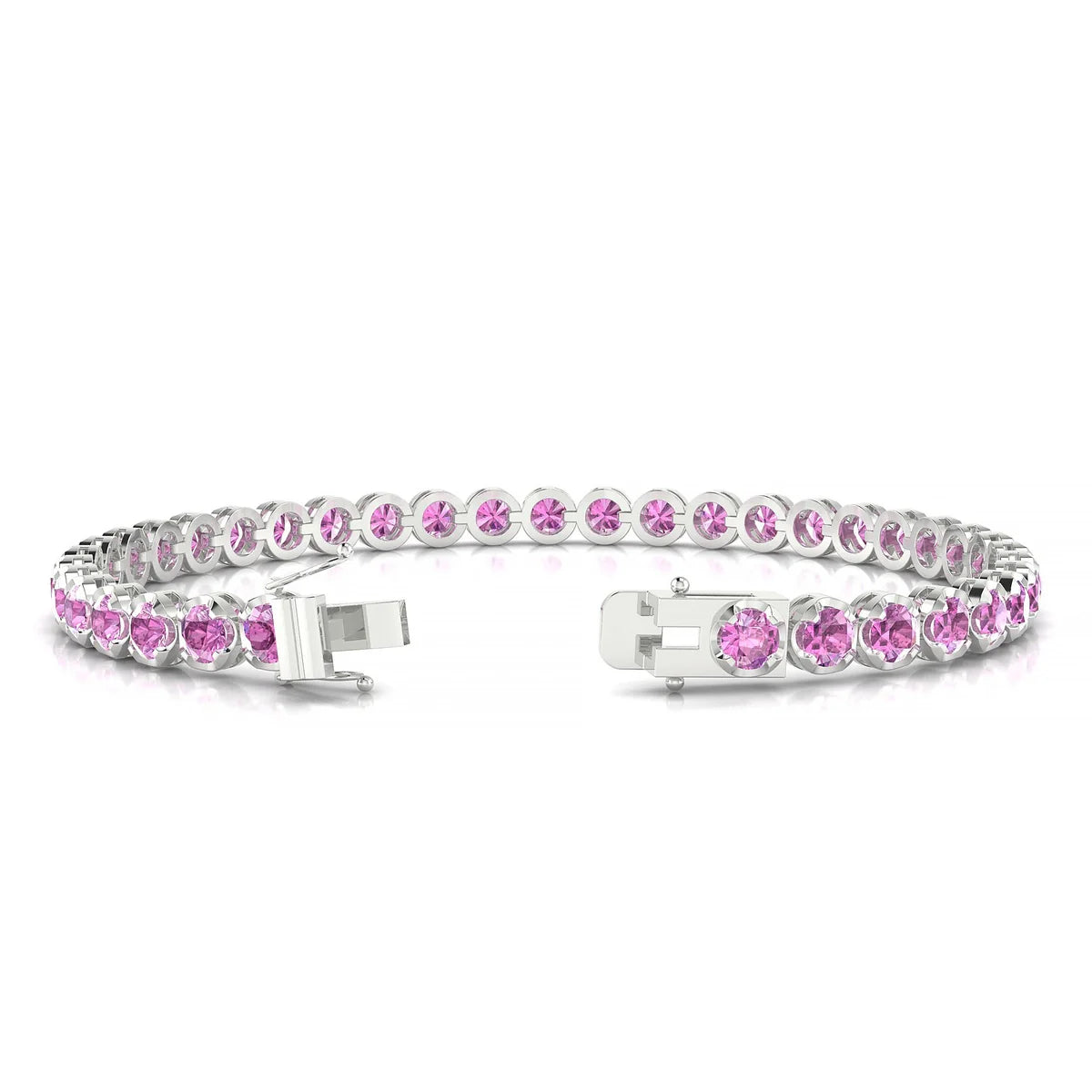 Tiger | 18k White Gold 3.4 mm Round Natural Pink Sapphire Tennis Bracelet