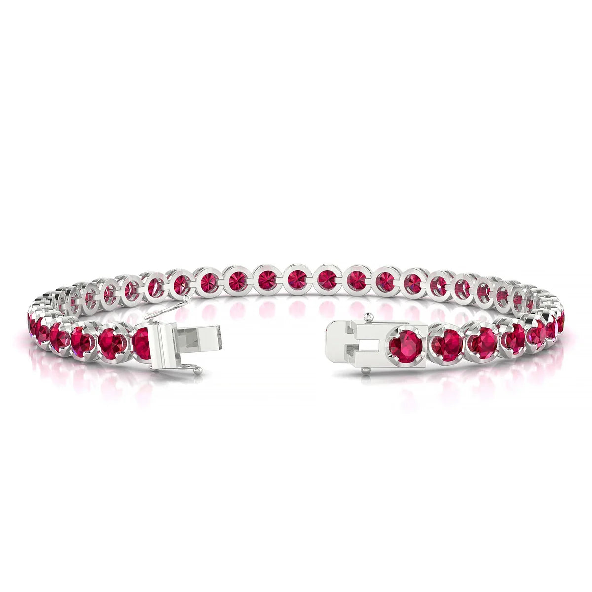 Tiger | 18k White Gold 3.4 mm Round Natural Ruby Tennis Bracelet