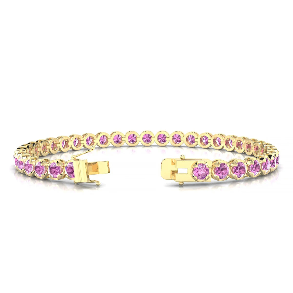 Tiger | 18k Yellow Gold 3.4 mm Round Natural Pink Sapphire Tennis Bracelet