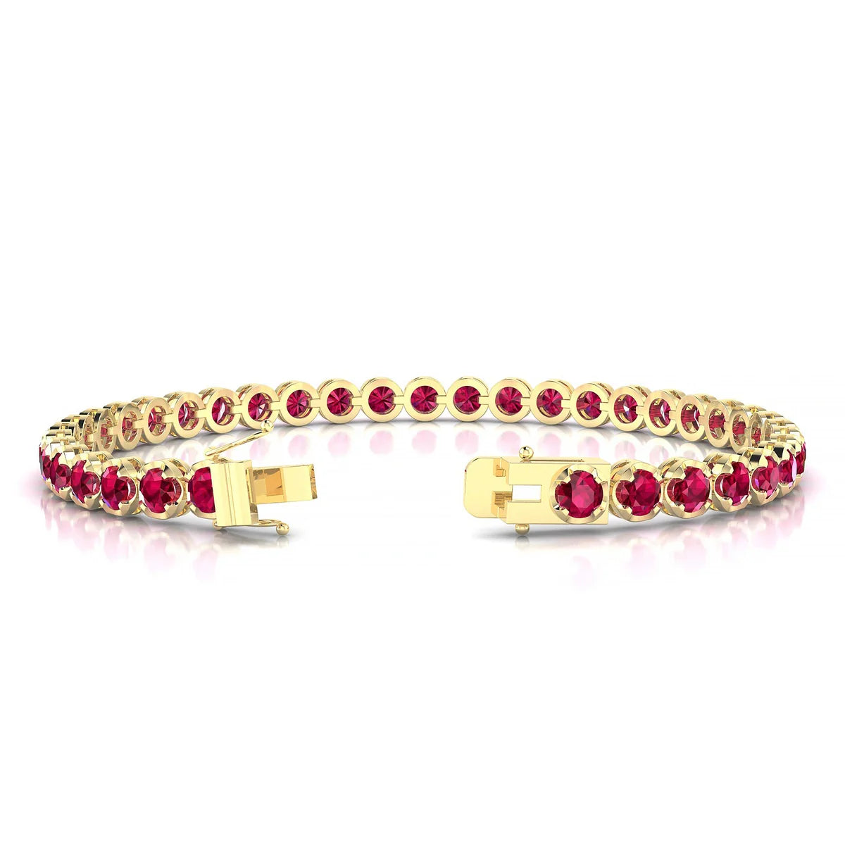 Tiger | 18k Yellow Gold 3.4 mm Round Natural Ruby Tennis Bracelet