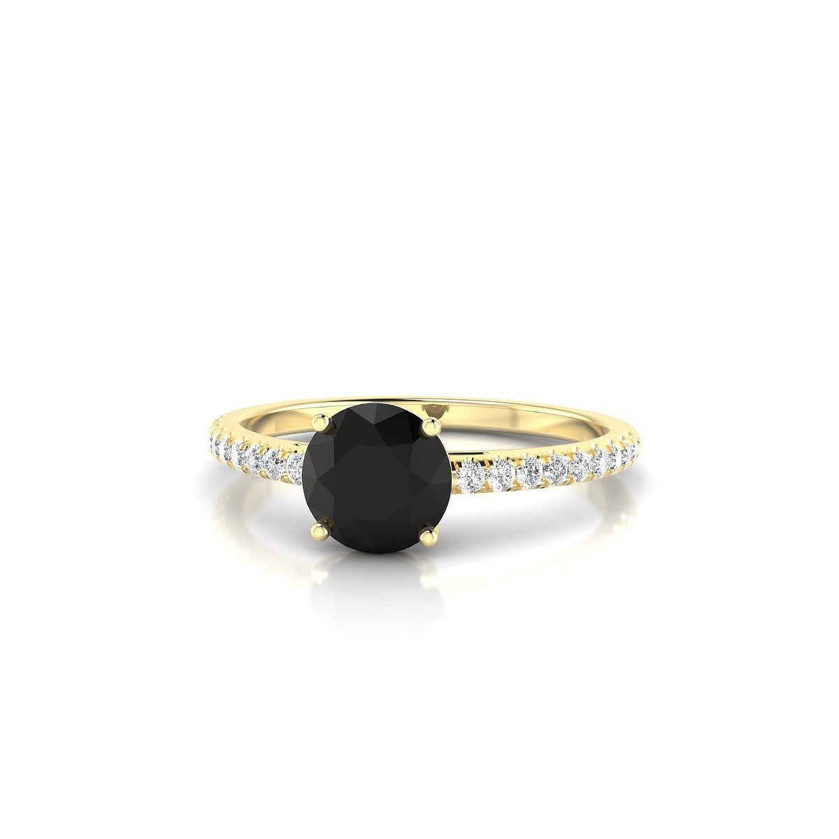 Timeless | 18k Yellow Gold 6 mm Round Black Diamond Ring