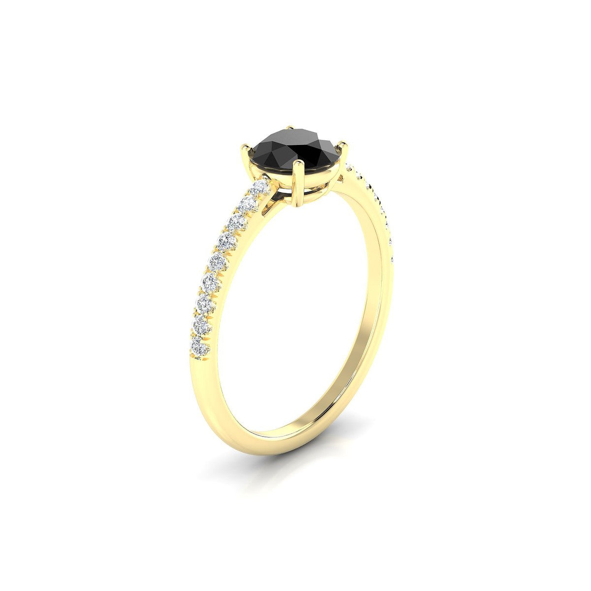 Timeless | 18k Yellow Gold 6 mm Round Black Diamond Ring