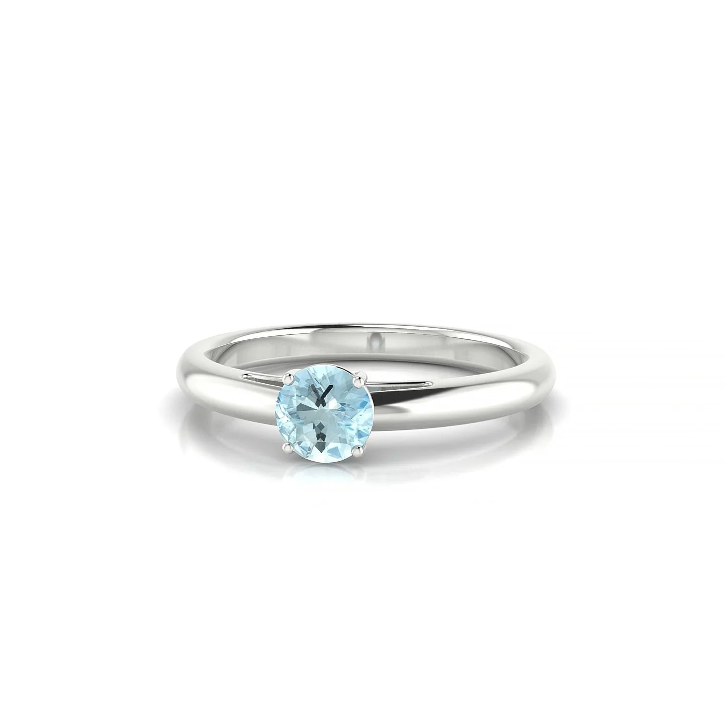 Treasure | 18k White Gold 4.5 mm Round Aquamarine Ring
