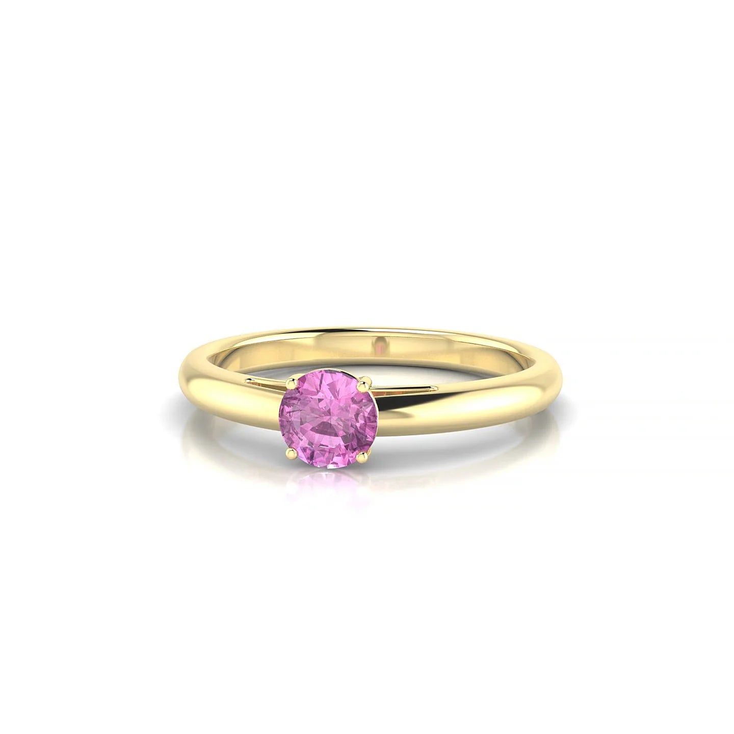 Treasure | 18k Yellow Gold 4.5 mm Round Pink Sapphire Ring