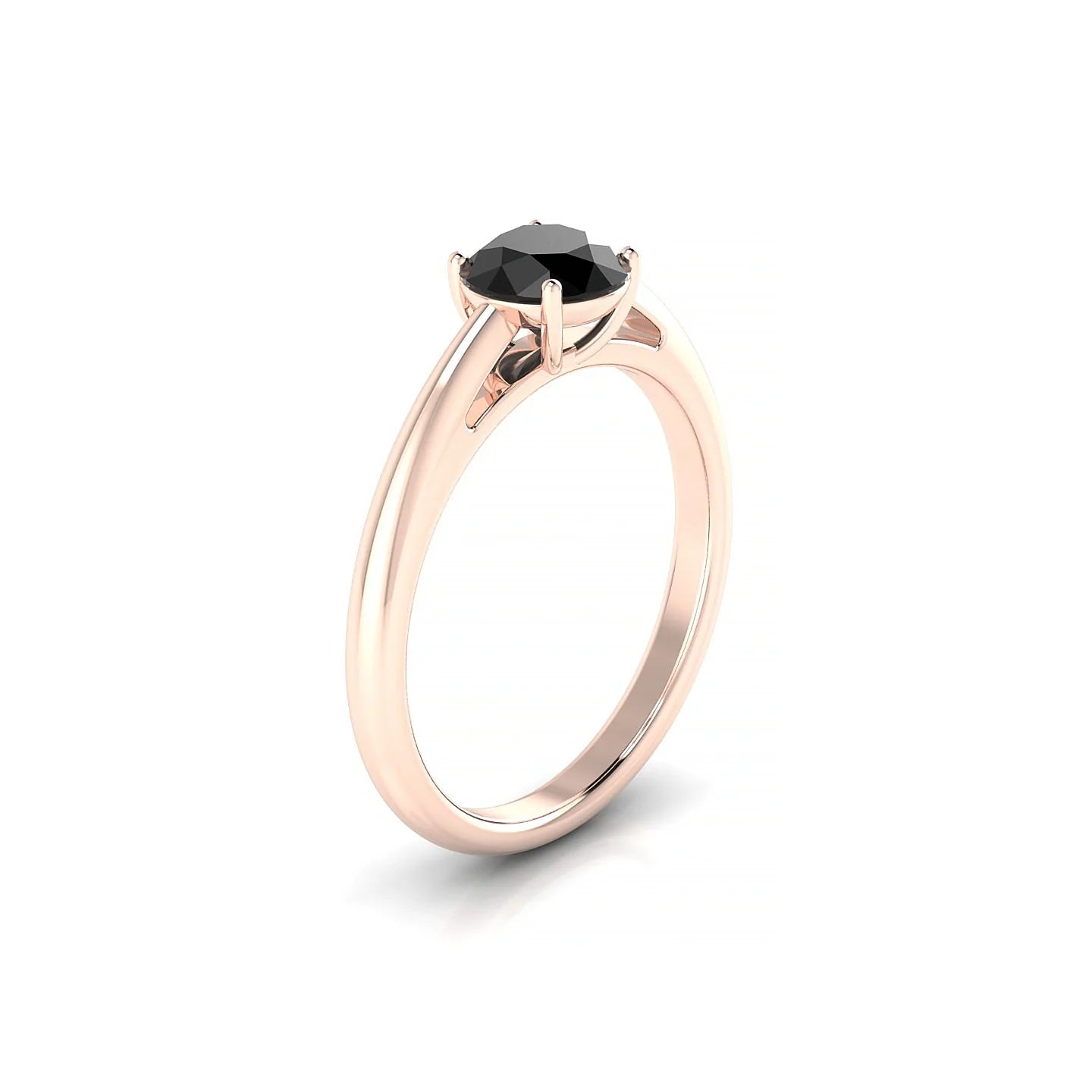 Treasure | 18k Rose Gold 6 mm Round Black Diamond Ring