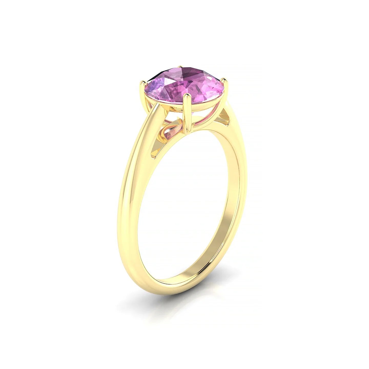 Treasure | 18k Yellow Gold 8 mm Round Pink Sapphire Ring