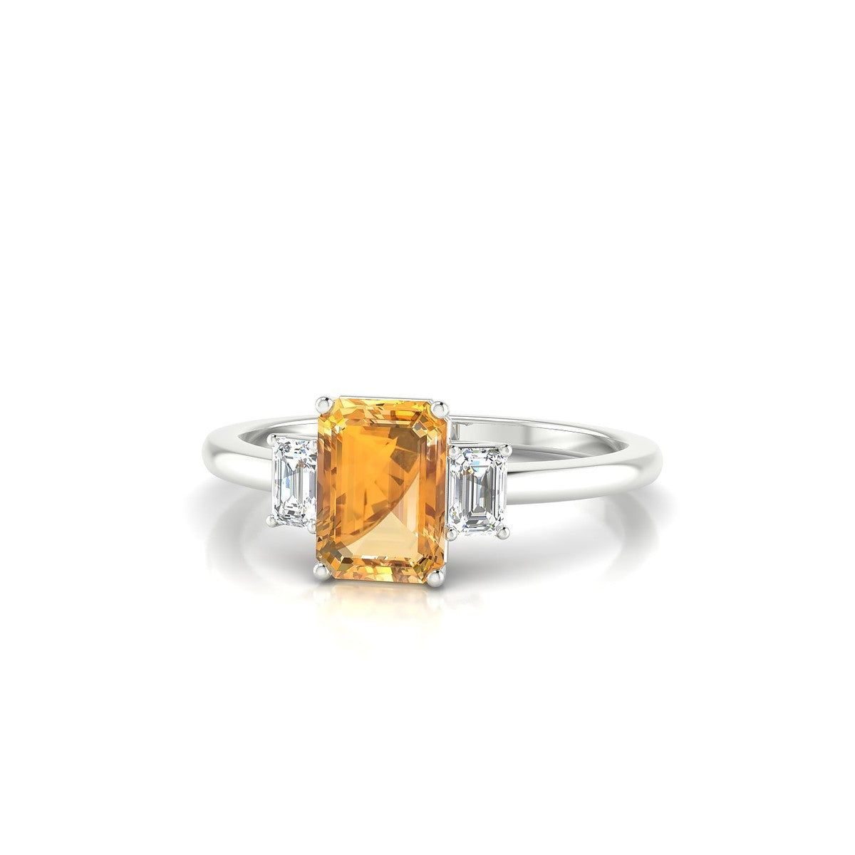 Trio | 18k White Gold 7 x 5 mm Emerald Citrine Ring