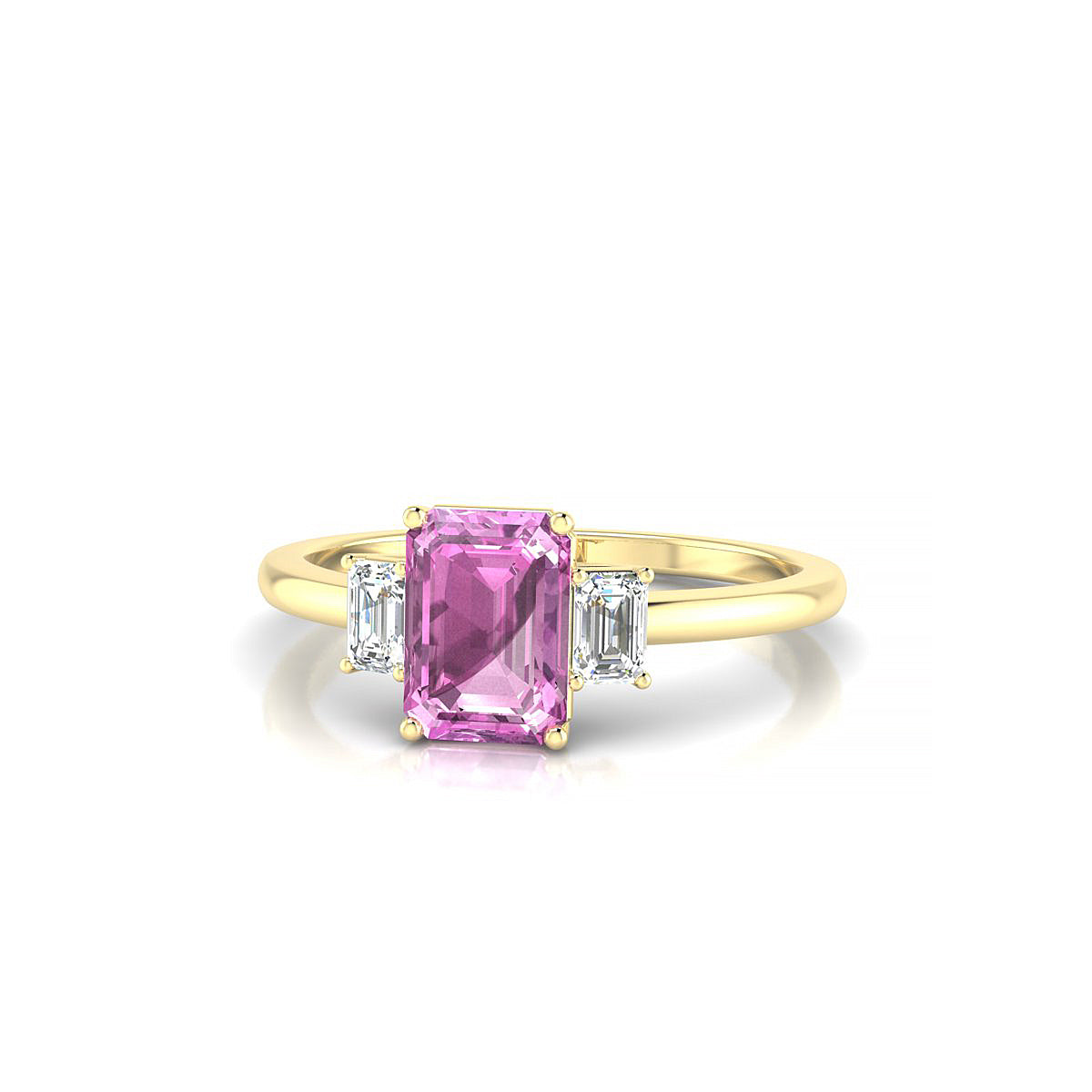 Trio | 18k Yellow Gold 7 x 5 mm Emerald Pink Sapphire Ring