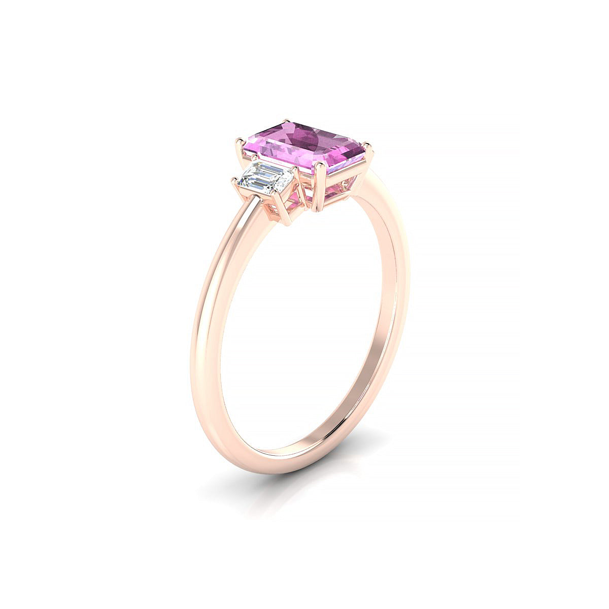 Trio | 18k Rose Gold 7 x 5 mm Emerald Pink Sapphire Ring