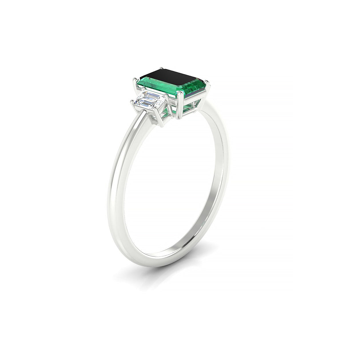 Trio | 18k White Gold 7 x 5 mm Emerald Emerald Ring