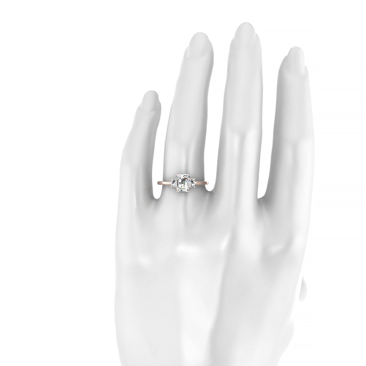 Trio | 18k Rose Gold 7 x 5 mm Emerald Diamond Ring