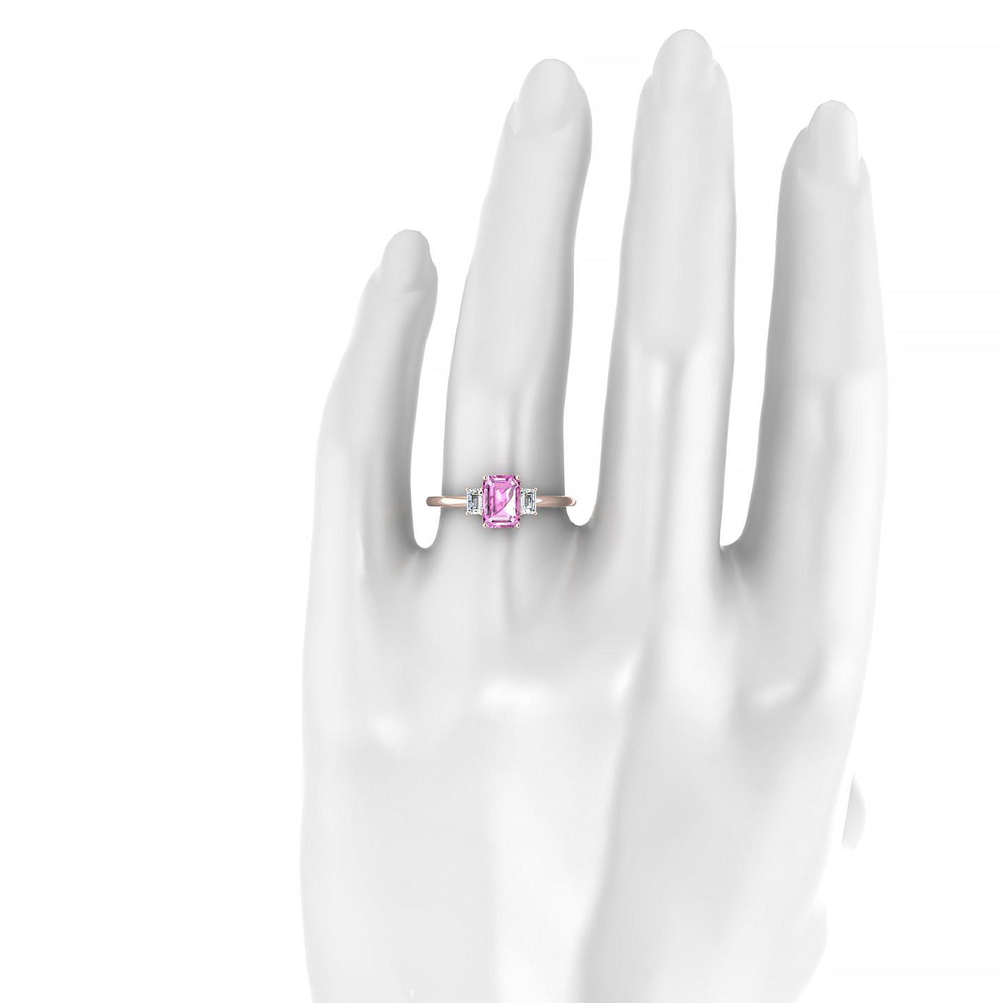 Trio | 18k Rose Gold 7 x 5 mm Emerald Pink Sapphire Ring