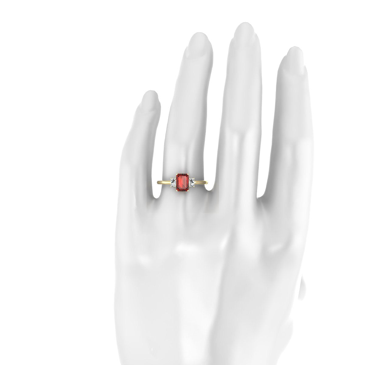Trio | 18k Yellow Gold 7 x 5 mm Emerald Garnet Ring
