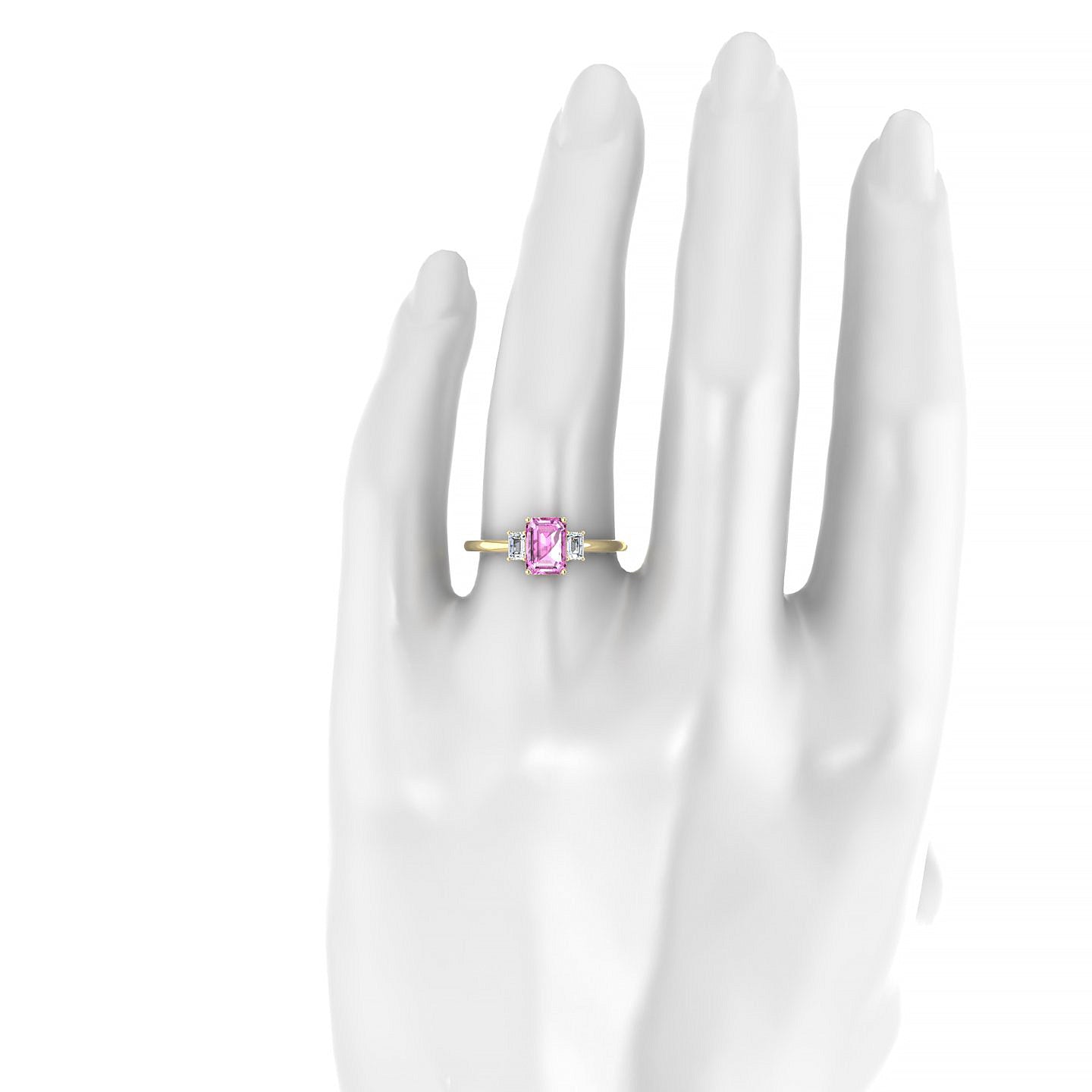 Trio | 18k Yellow Gold 7 x 5 mm Emerald Pink Sapphire Ring