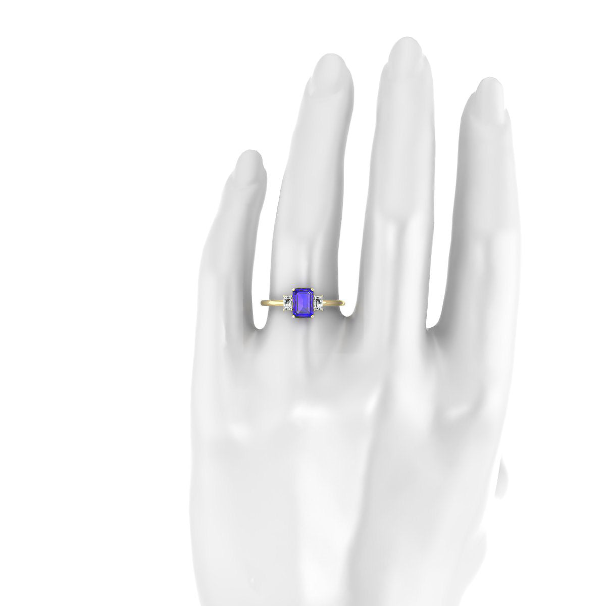 Trio | 18k Yellow Gold 7 x 5 mm Emerald Tanzanite Ring
