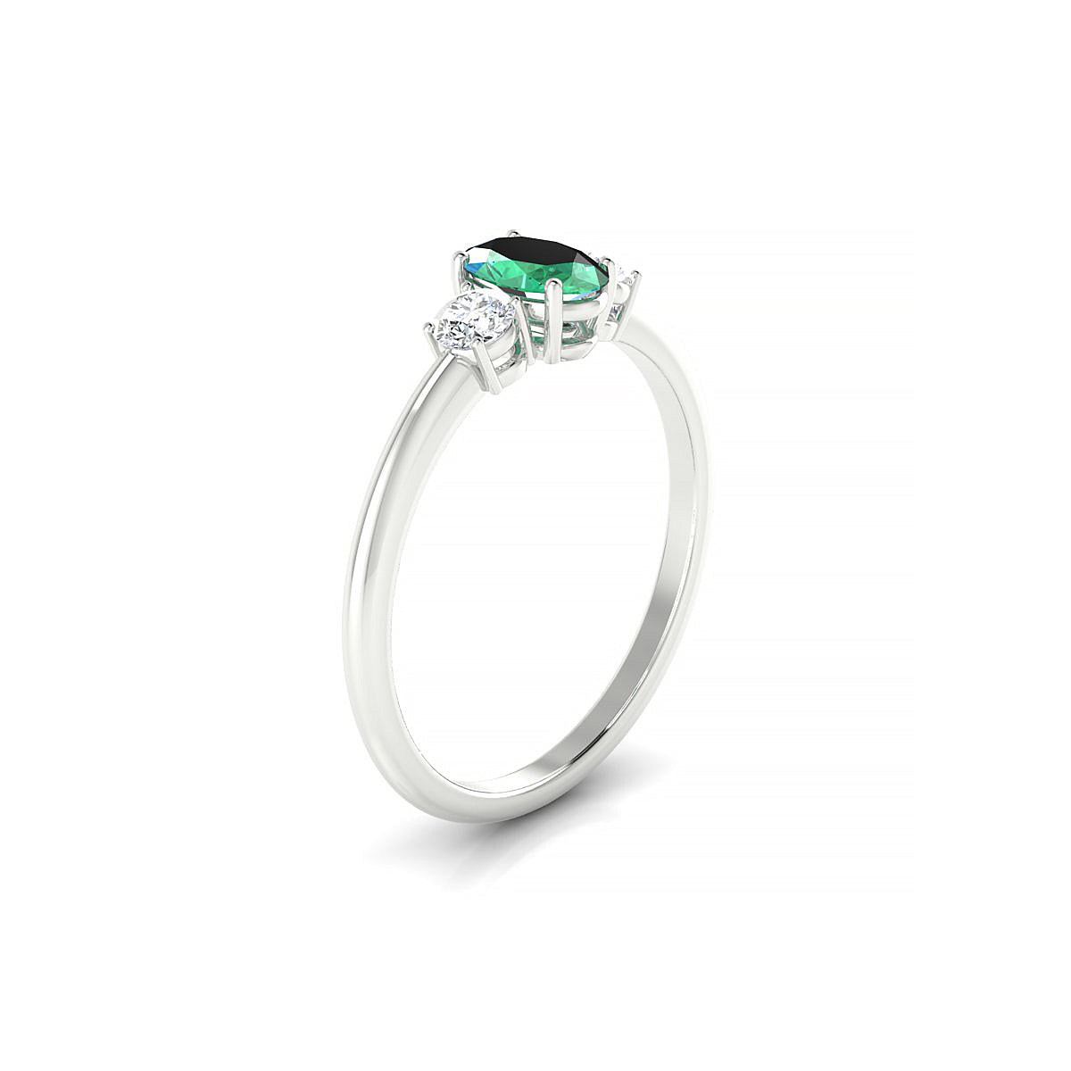 Trio | 18k White Gold 6 x 4 mm Oval Emerald Ring