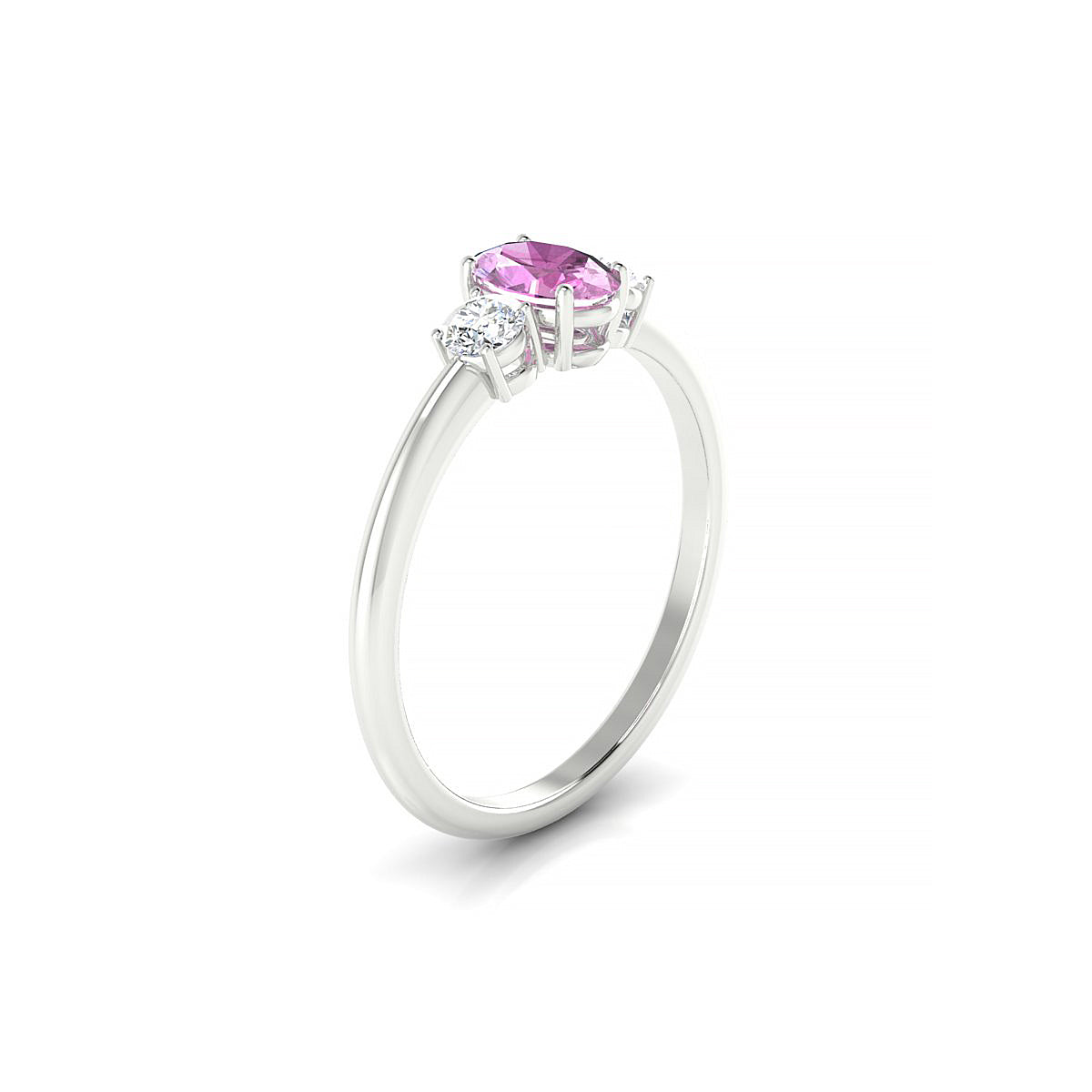 Trio | 18k White Gold 6 x 4 mm Oval Pink Sapphire Ring