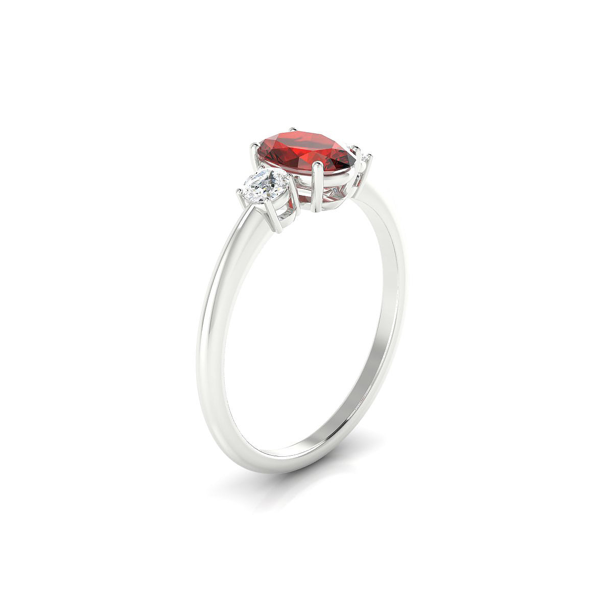 Trio | 18k White Gold 7 x 5 mm Oval Garnet Ring