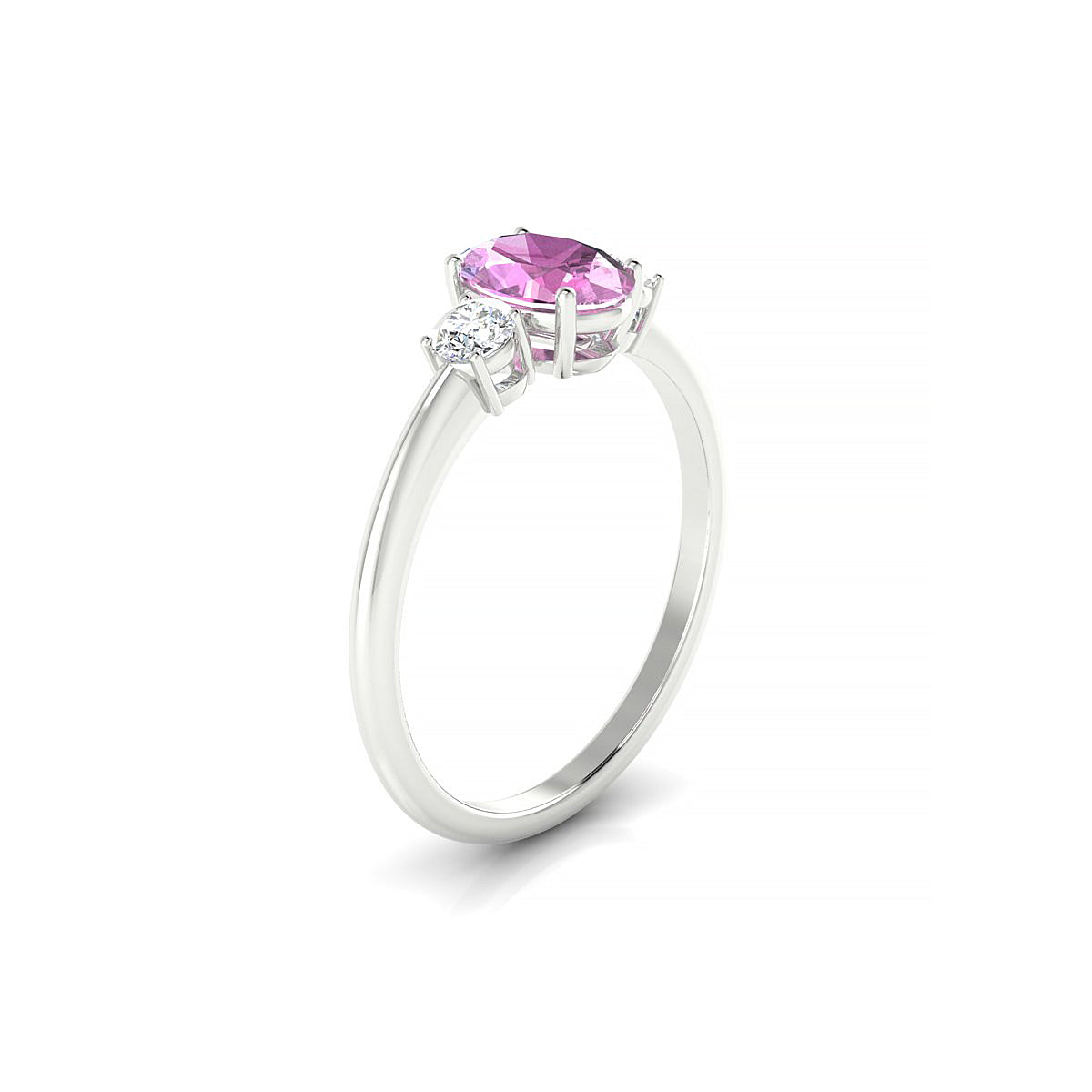 Trio | 18k White Gold 7 x 5 mm Oval Pink Sapphire Ring