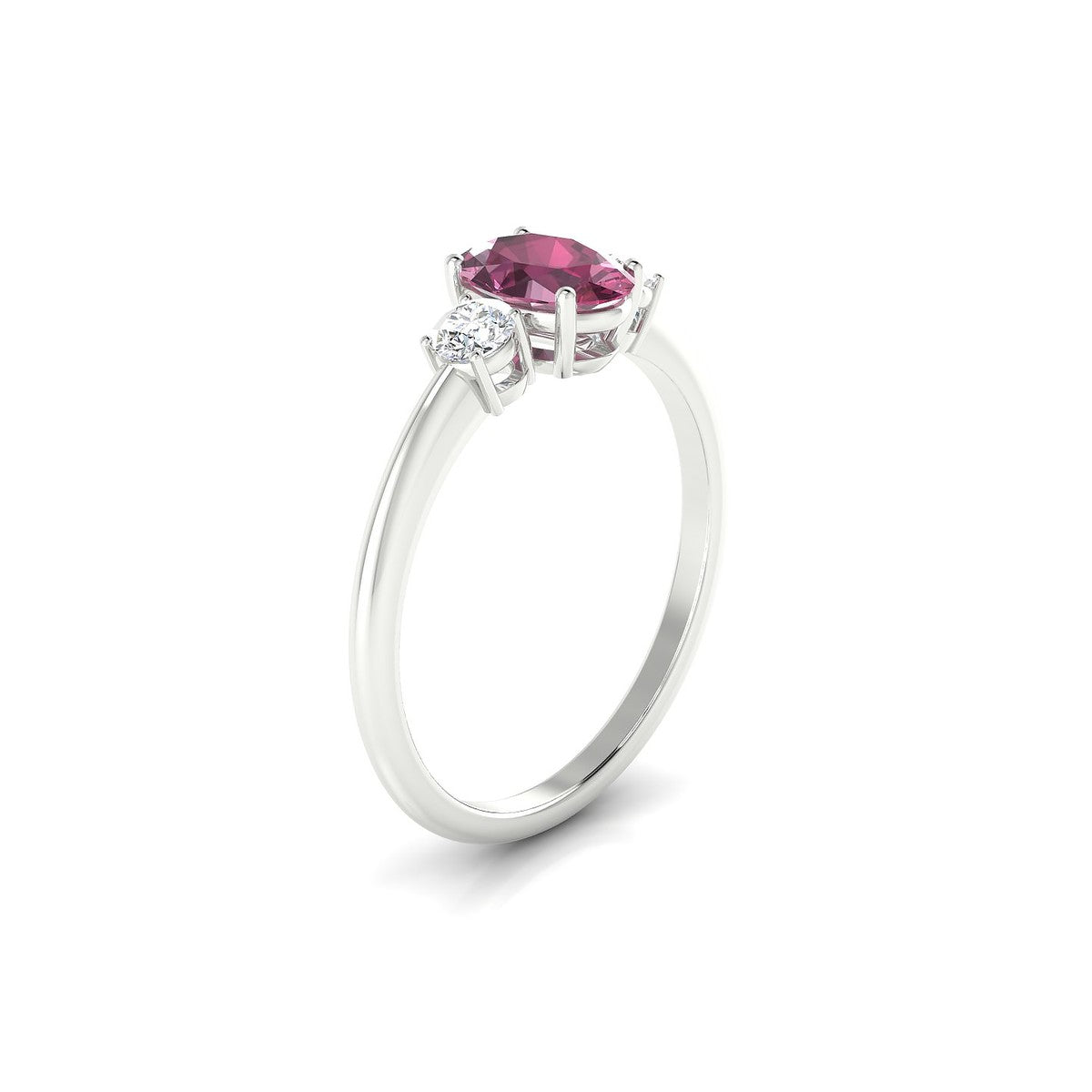 Trio | 18k White Gold 7 x 5 mm Oval Rhodolite Ring