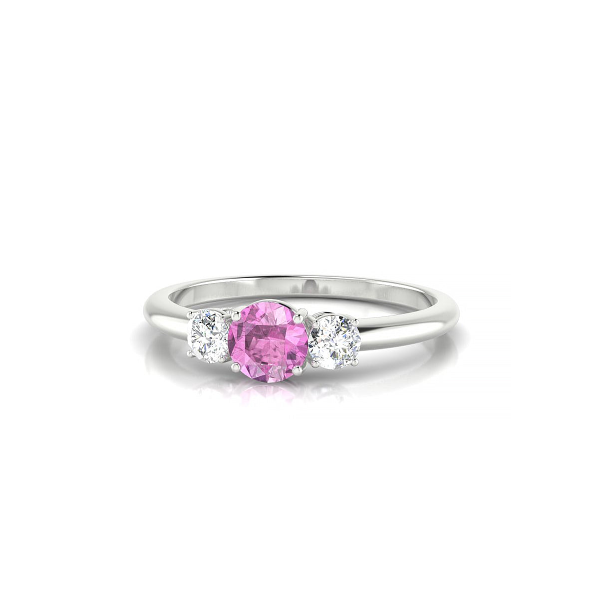 Trio | 18k White Gold 4.5 mm Round Pink Sapphire Ring