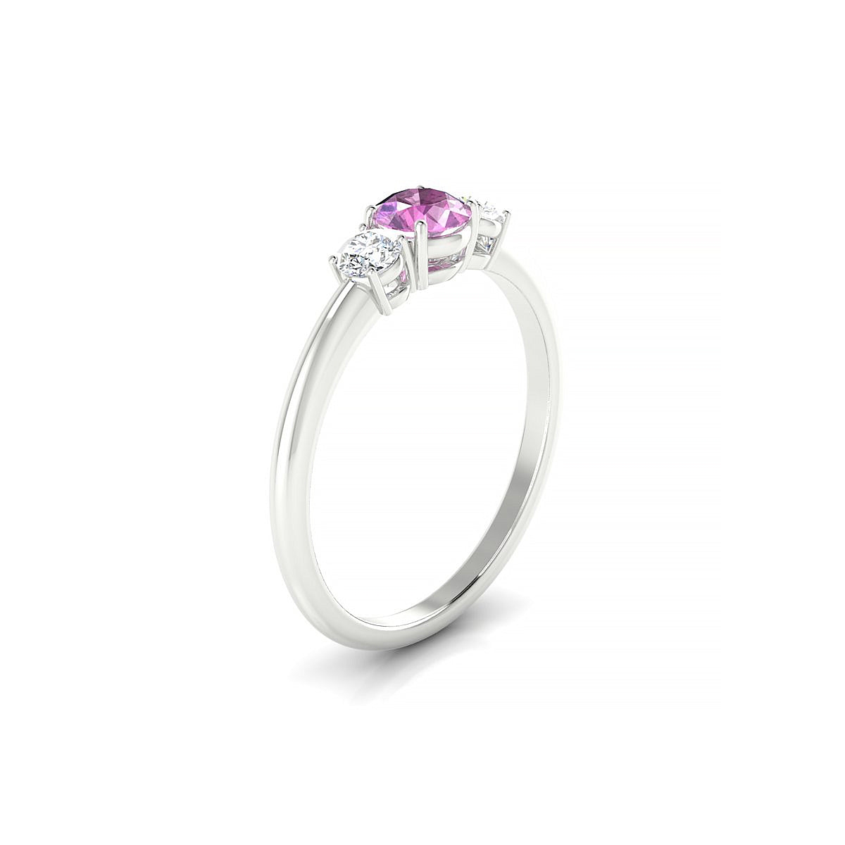 Trio | 18k White Gold 4.5 mm Round Pink Sapphire Ring