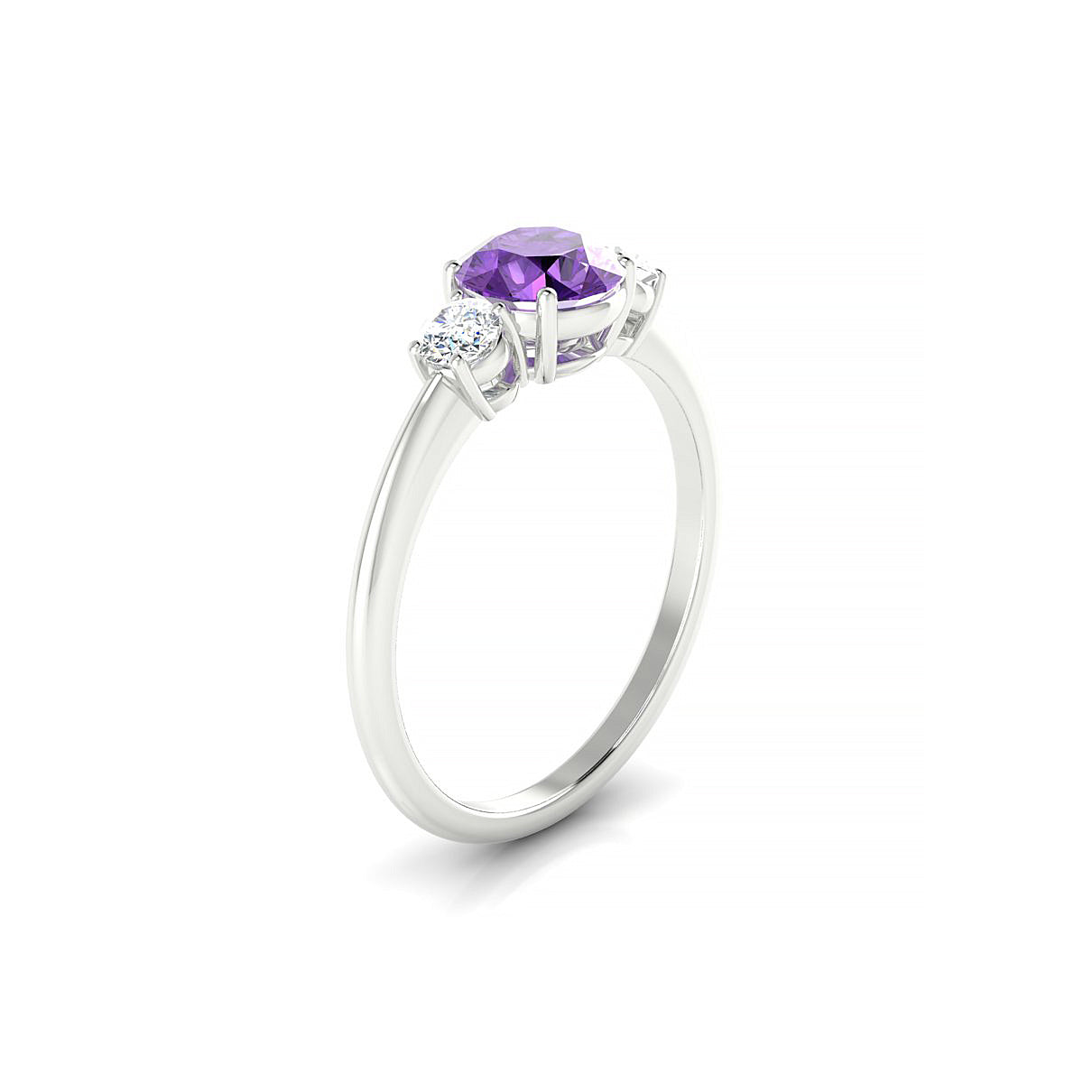 Trio | 18k White Gold 6 mm Round Amethyst Ring