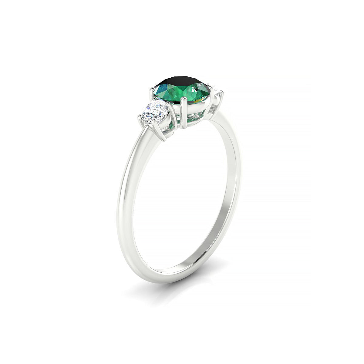 Trio | 18k White Gold 6 mm Round Emerald Ring