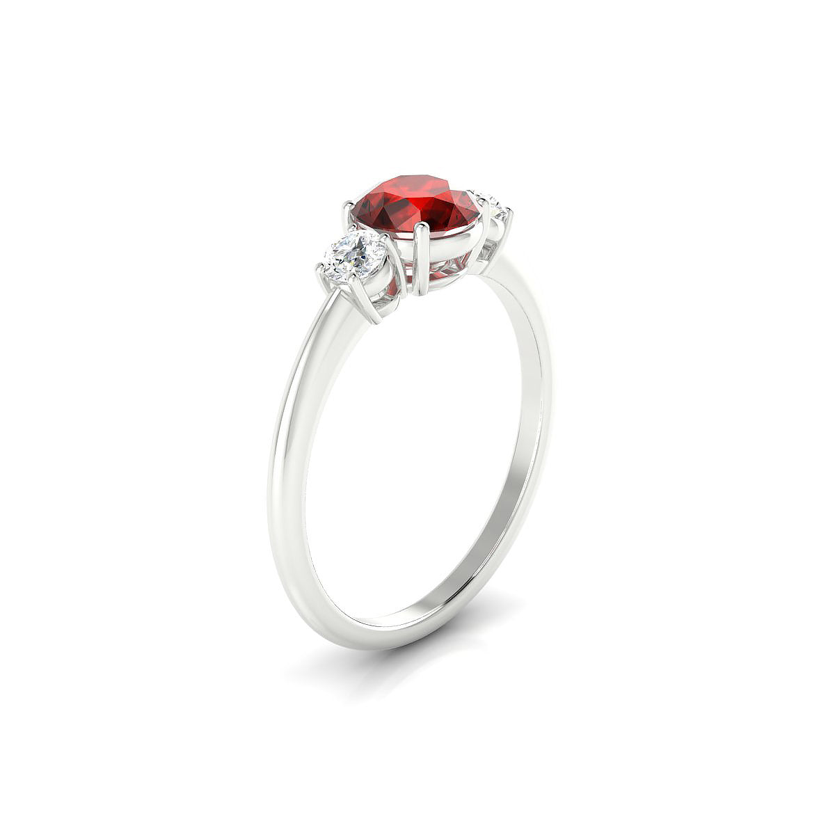 Trio | 18k White Gold 6 mm Round Garnet Ring