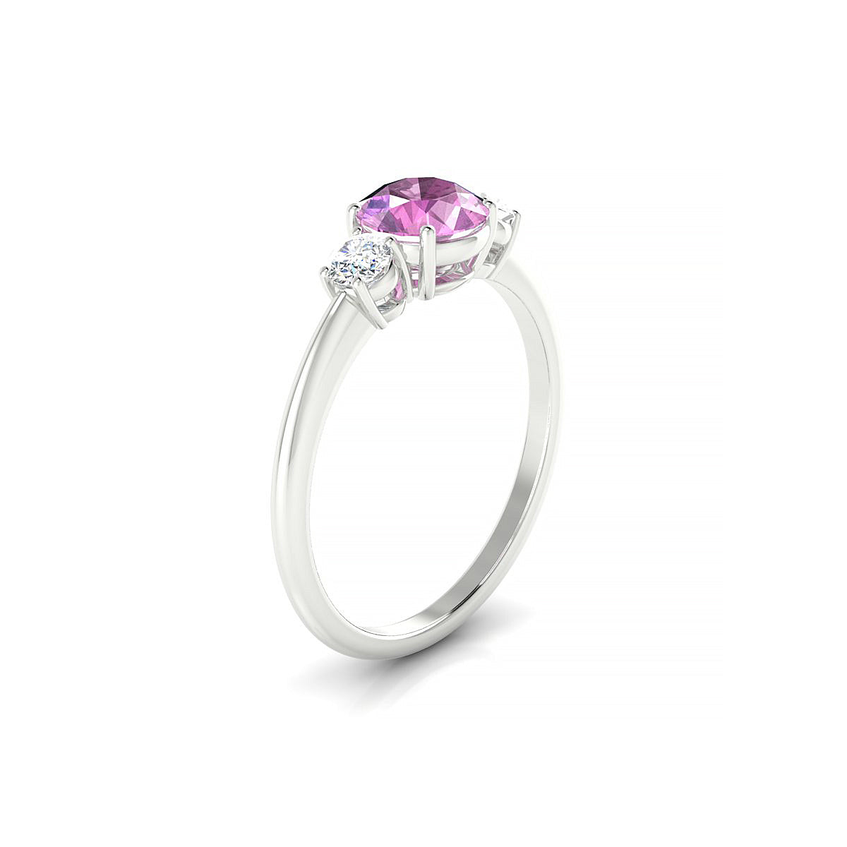 Trio | 18k White Gold 6 mm Round Pink Sapphire Ring