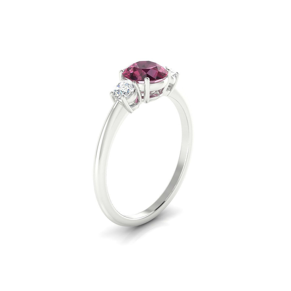 Trio | 18k White Gold 6 mm Round Rhodolite Ring