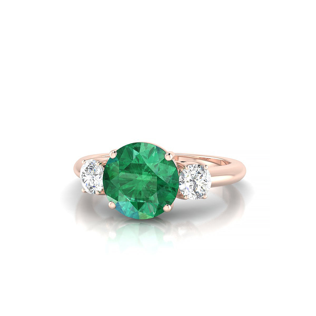 Trio | 18k Rose Gold 8 mm Round Emerald Ring