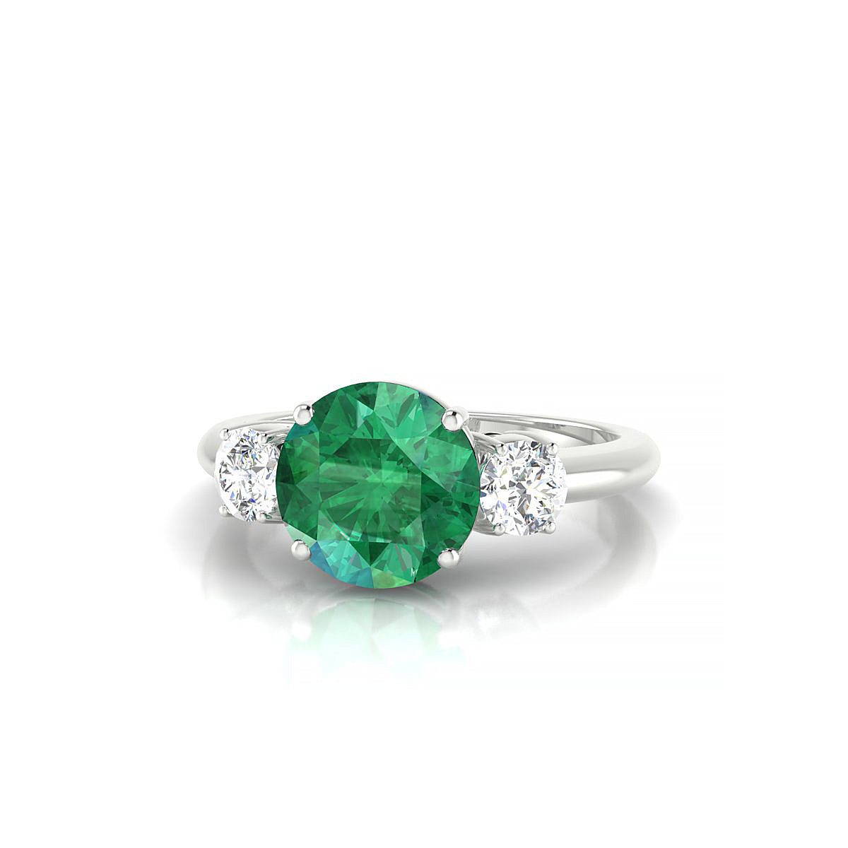 Trio | 18k White Gold 8 mm Round Emerald Ring