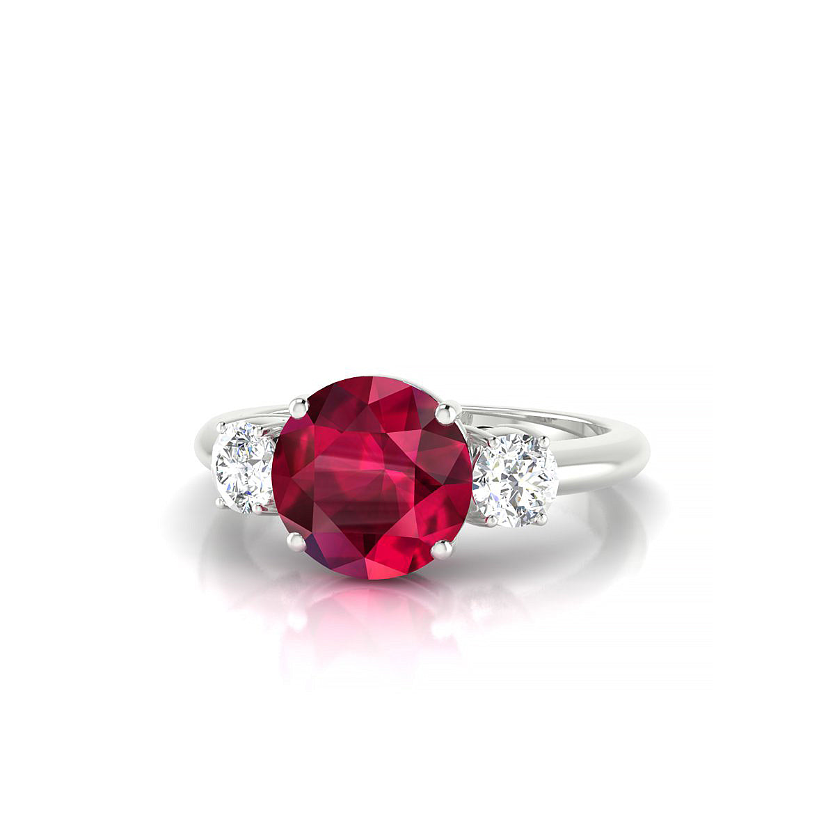 Trio | 18k White Gold 8 mm Round Ruby Ring