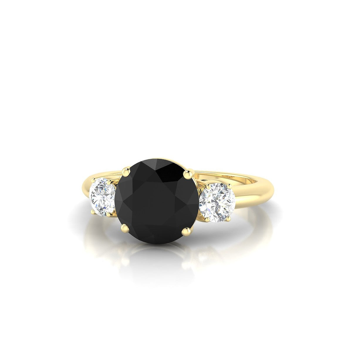 Trio | 18k Yellow Gold 8 mm Round Black Diamond Ring
