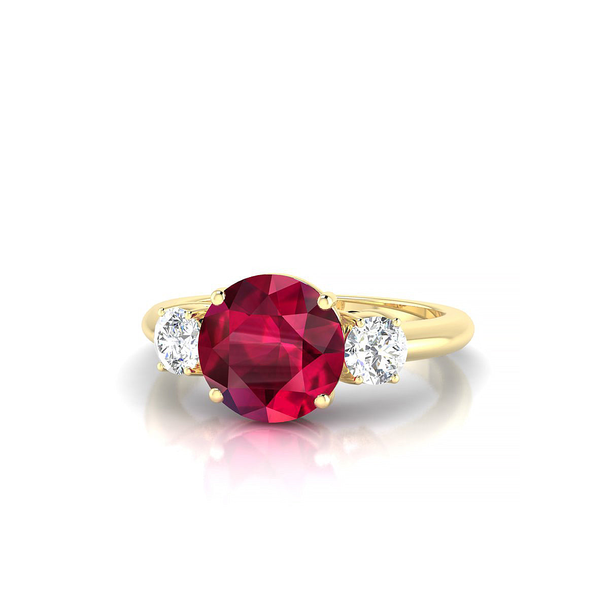 Trio | 18k Yellow Gold 8 mm Round Ruby Ring