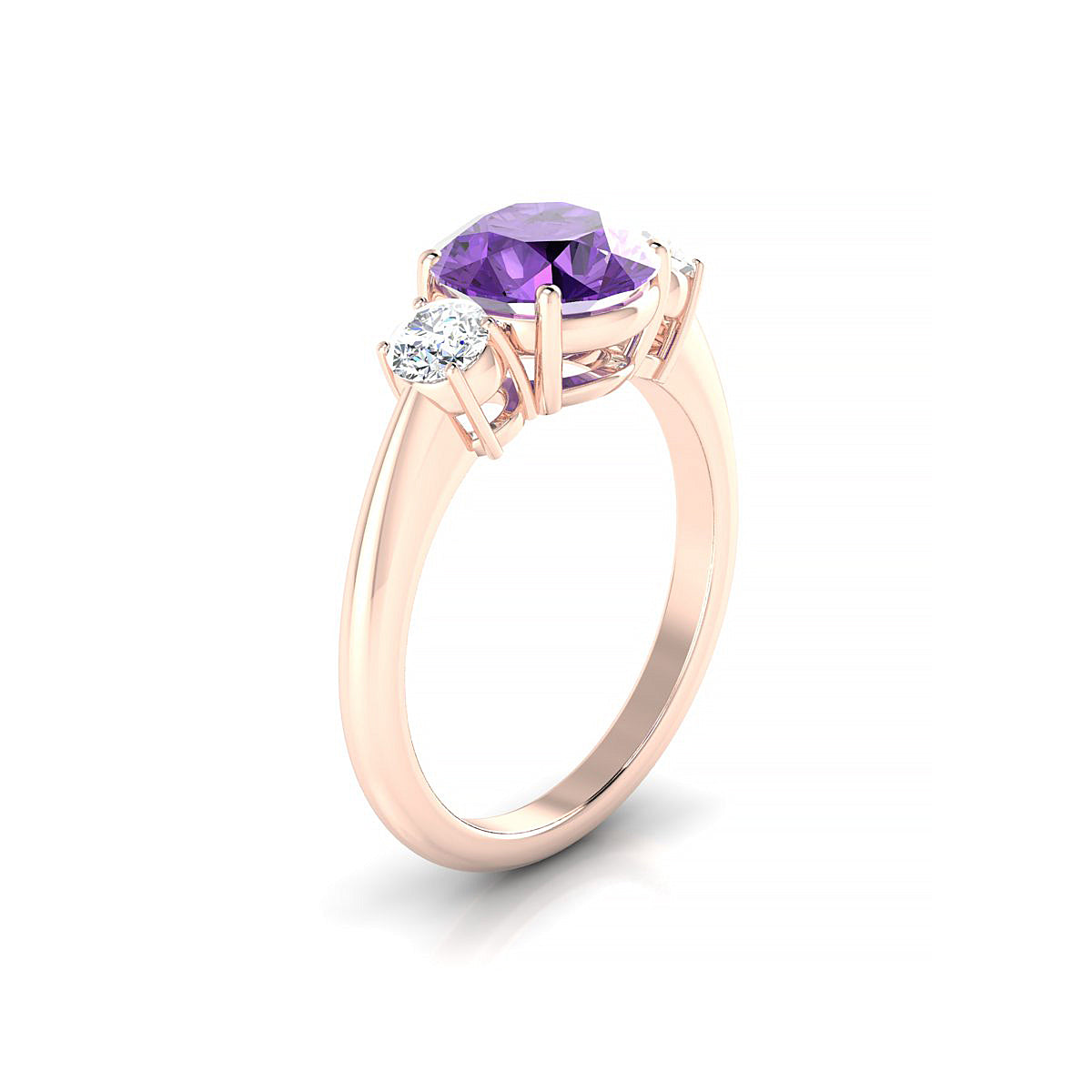 Trio | 18k Rose Gold 8 mm Round Amethyst Ring