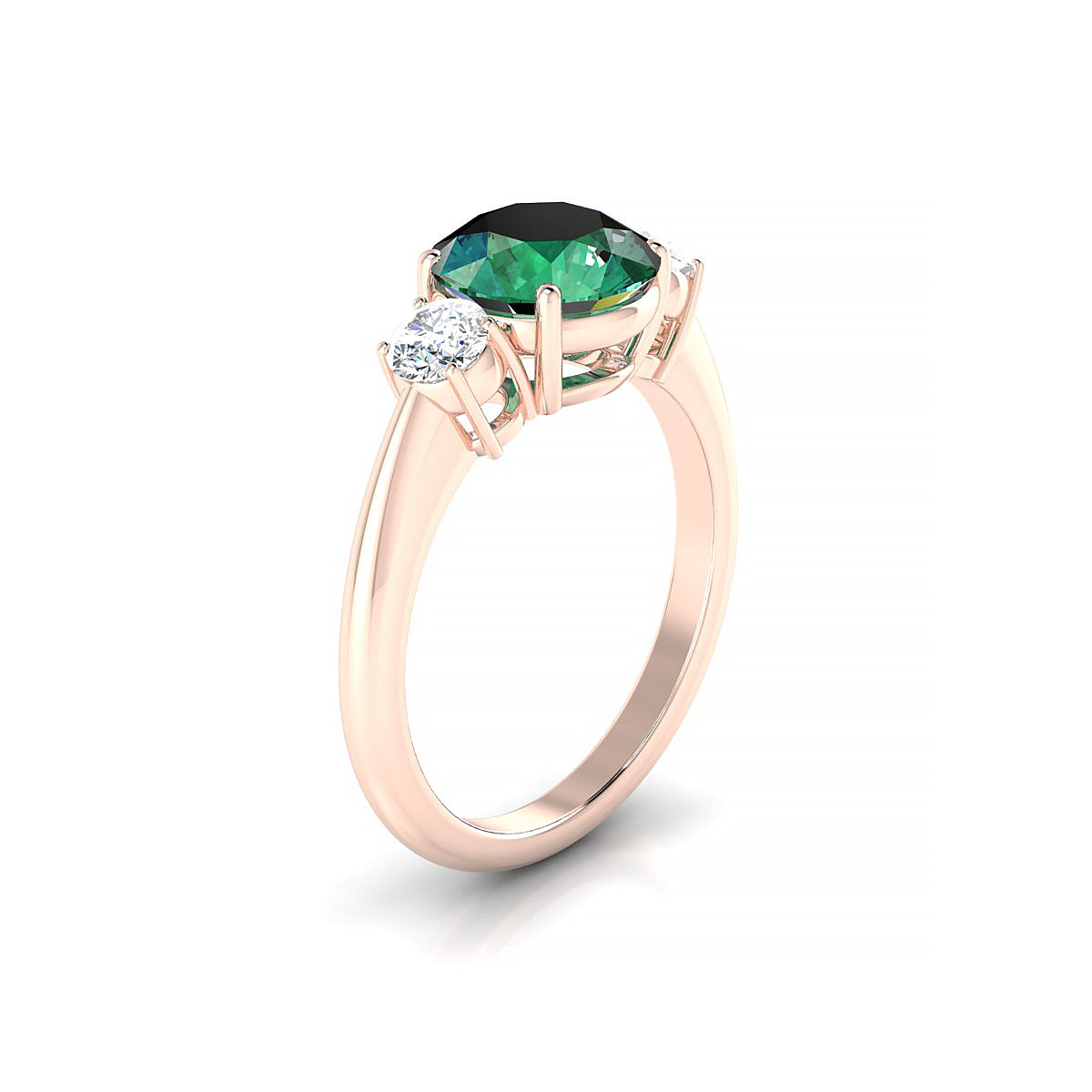 Trio | 18k Rose Gold 8 mm Round Emerald Ring