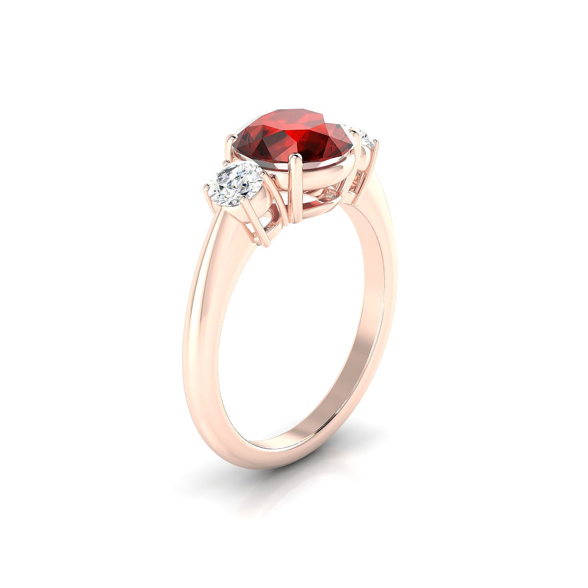 Trio | 18k Rose Gold 8 mm Round Garnet Ring