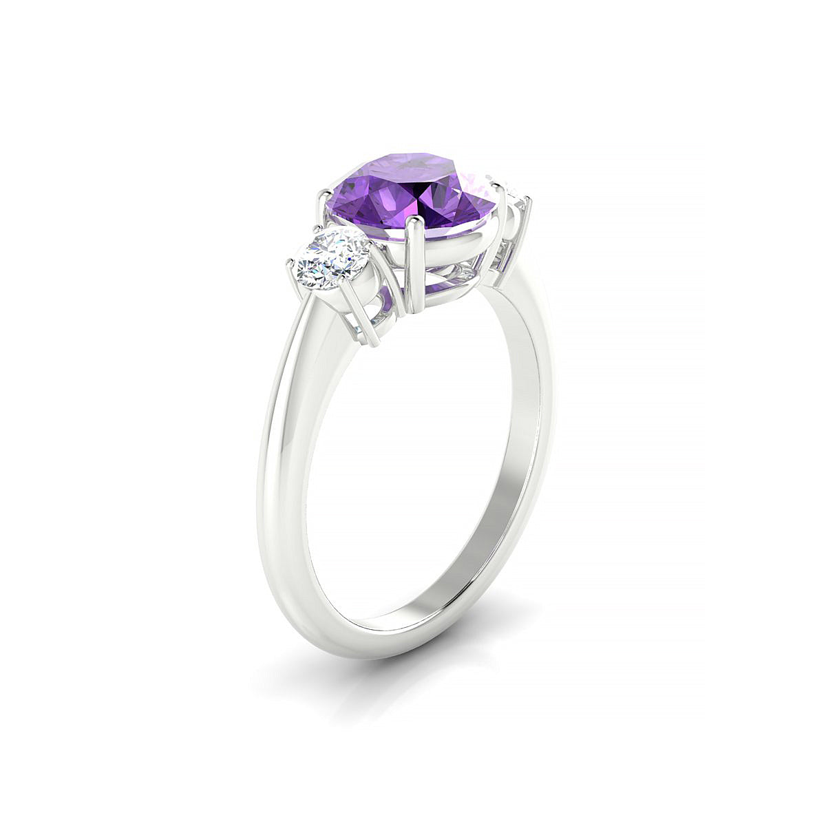 Trio | 18k White Gold 8 mm Round Amethyst Ring