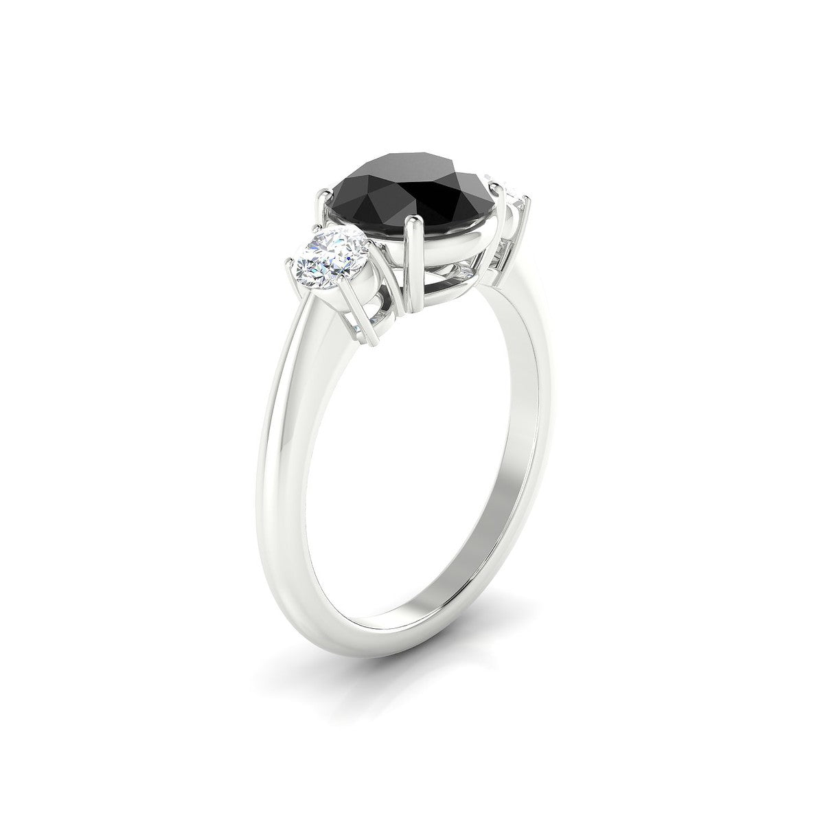 Trio | 18k White Gold 8 mm Round Black Diamond Ring