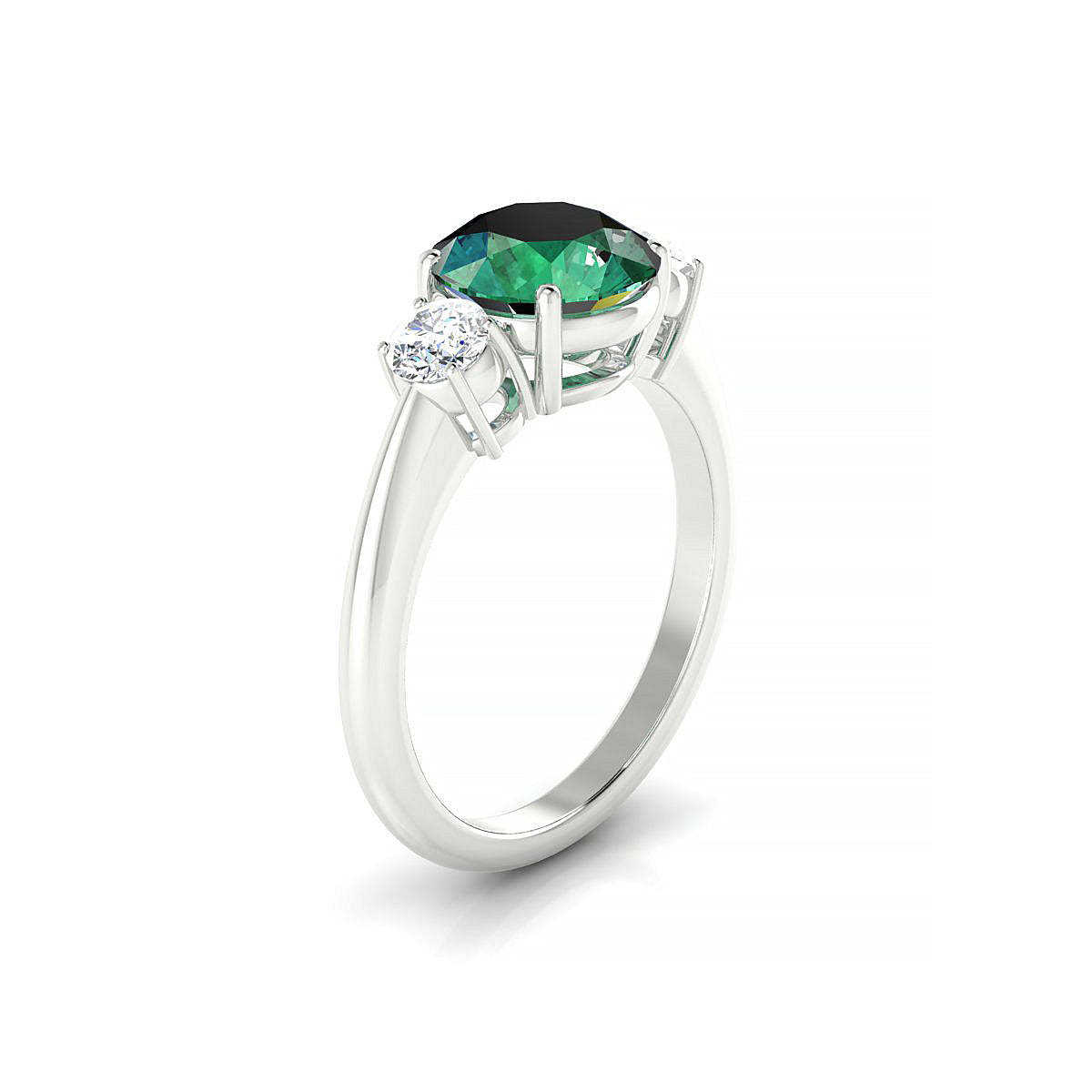 Trio | 18k White Gold 8 mm Round Emerald Ring