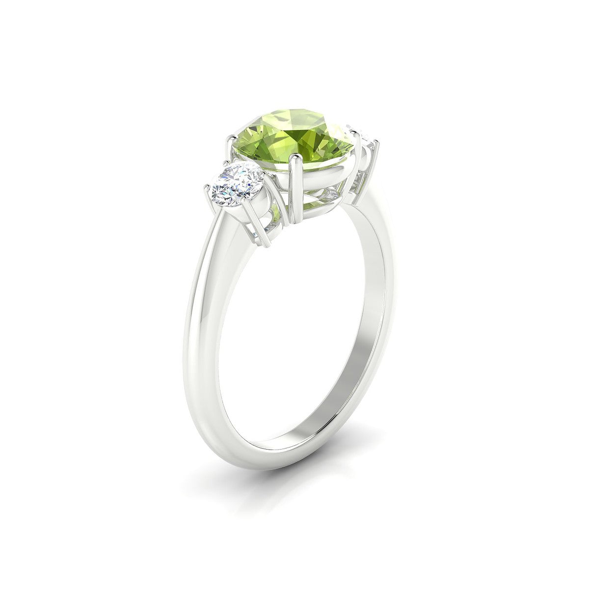 Trio | 18k White Gold 8 mm Round Peridot Ring