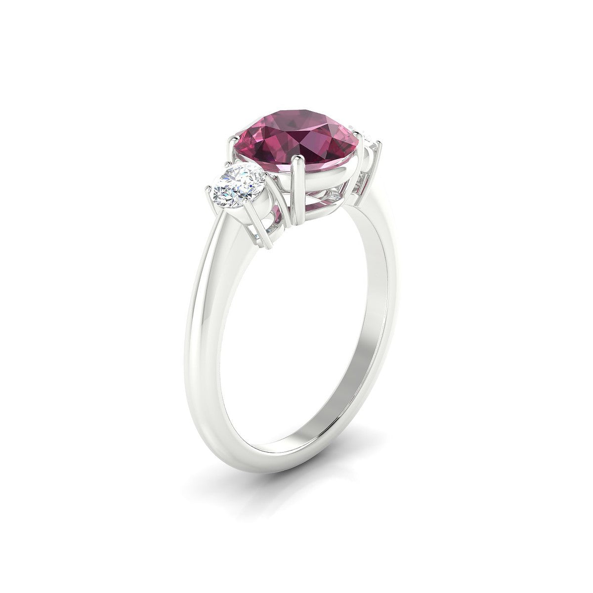 Trio | 18k White Gold 8 mm Round Rhodolite Ring